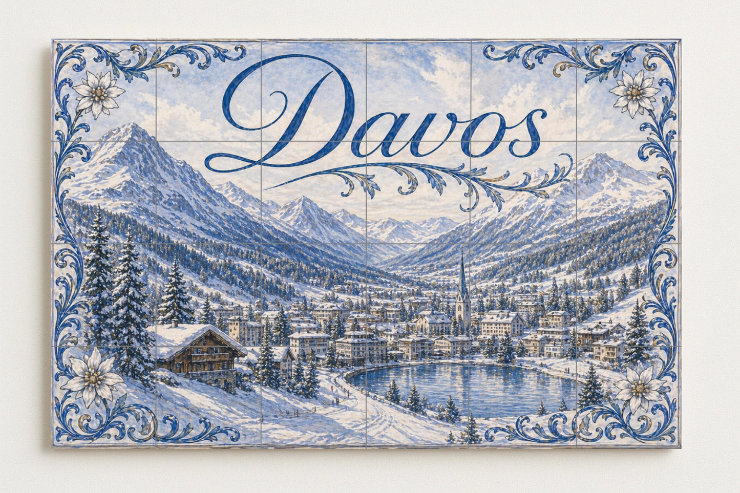 Davos, panel decorativo de pared con paisaje — Natur-Wandkunst, Wandkunst aus Keramikfliesen