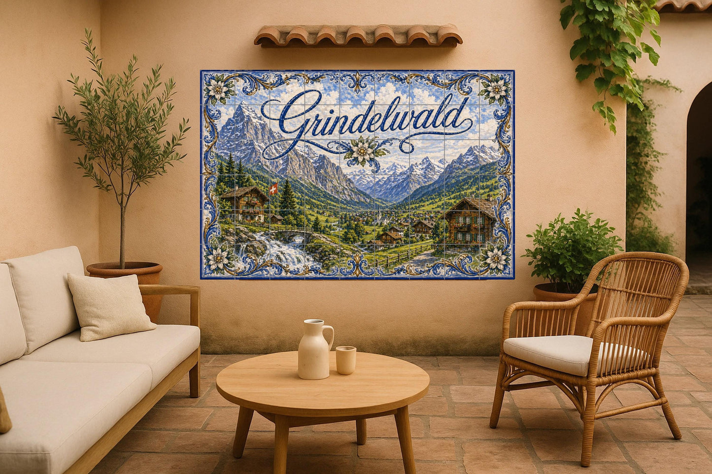 Mural de azulejos de cerámica de los Alpes suizos de Grindelwald…