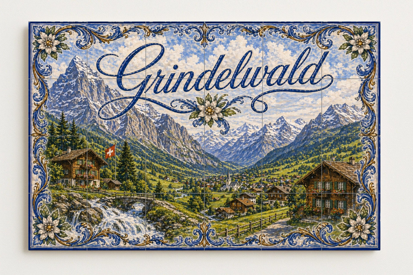 Mural de azulejos de cerámica de los Alpes suizos de Grindelwald…