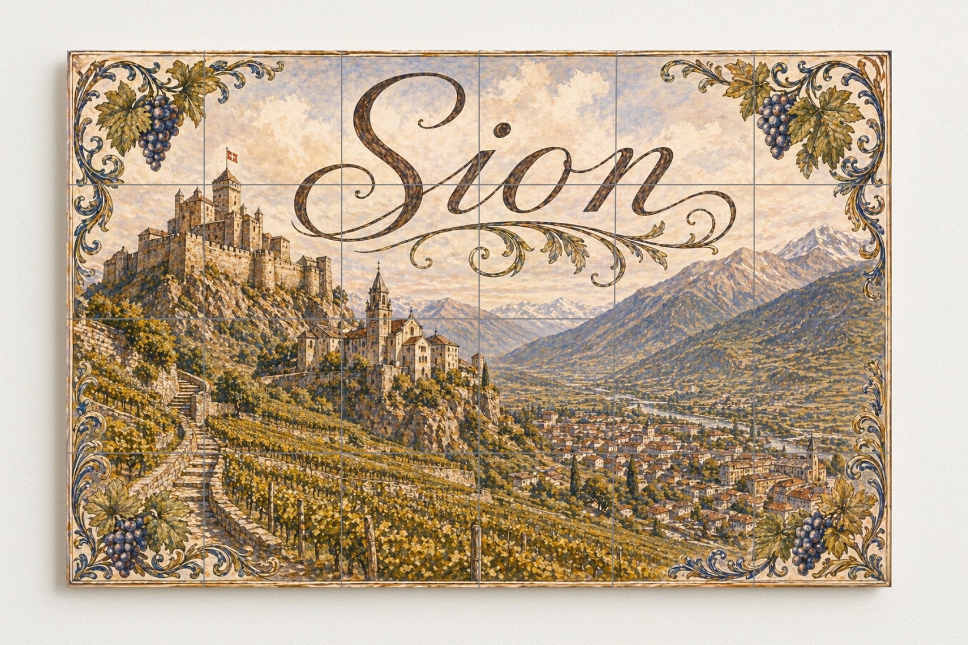 Sion, Suiza, decoración de pared con motivos — Décor Mural Voyage, Art Mural en Céramique