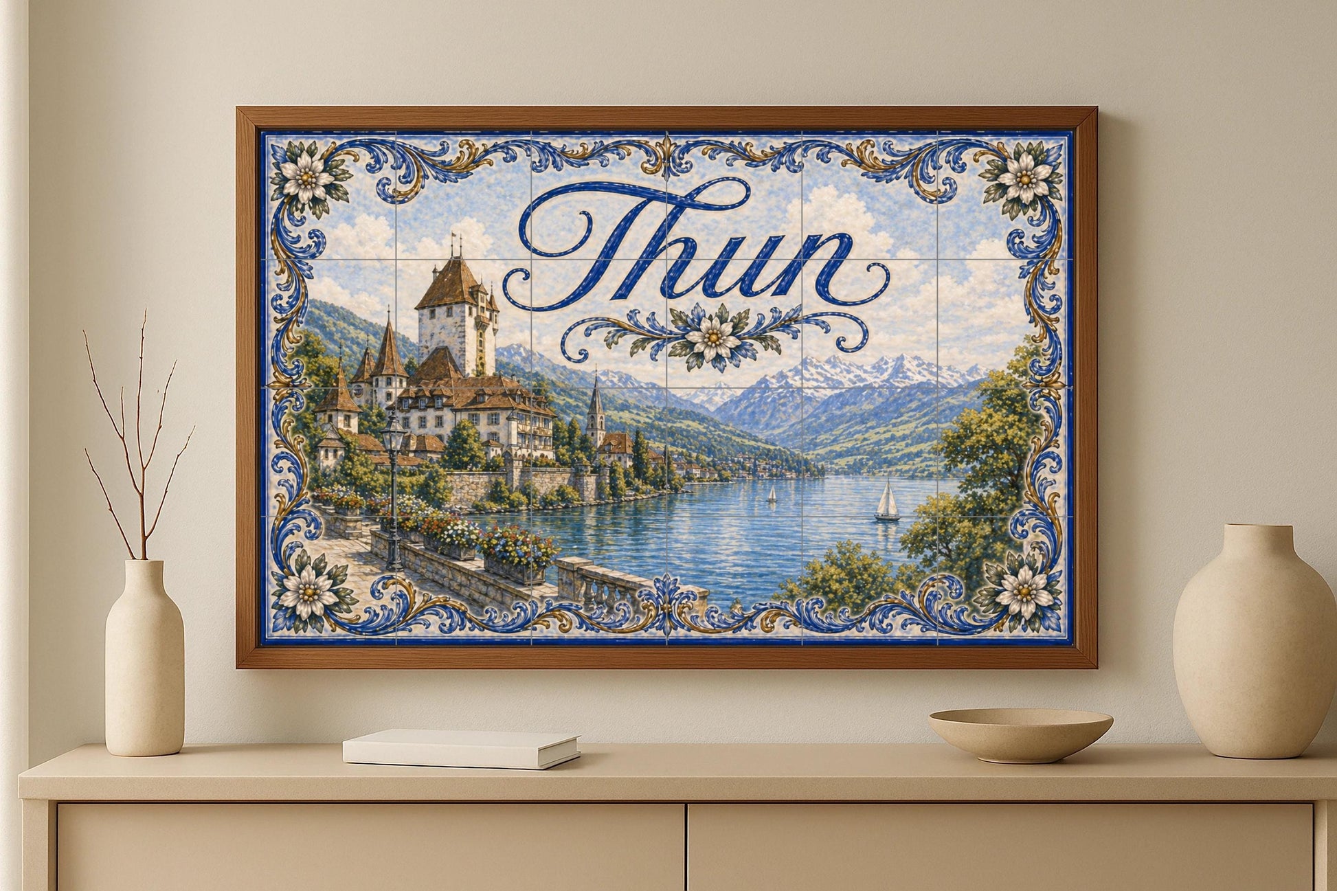 Thun, Suiza, decoración de pared para pueblo — Fresque Murale en Carreaux de Céramique · Fresque de Monument