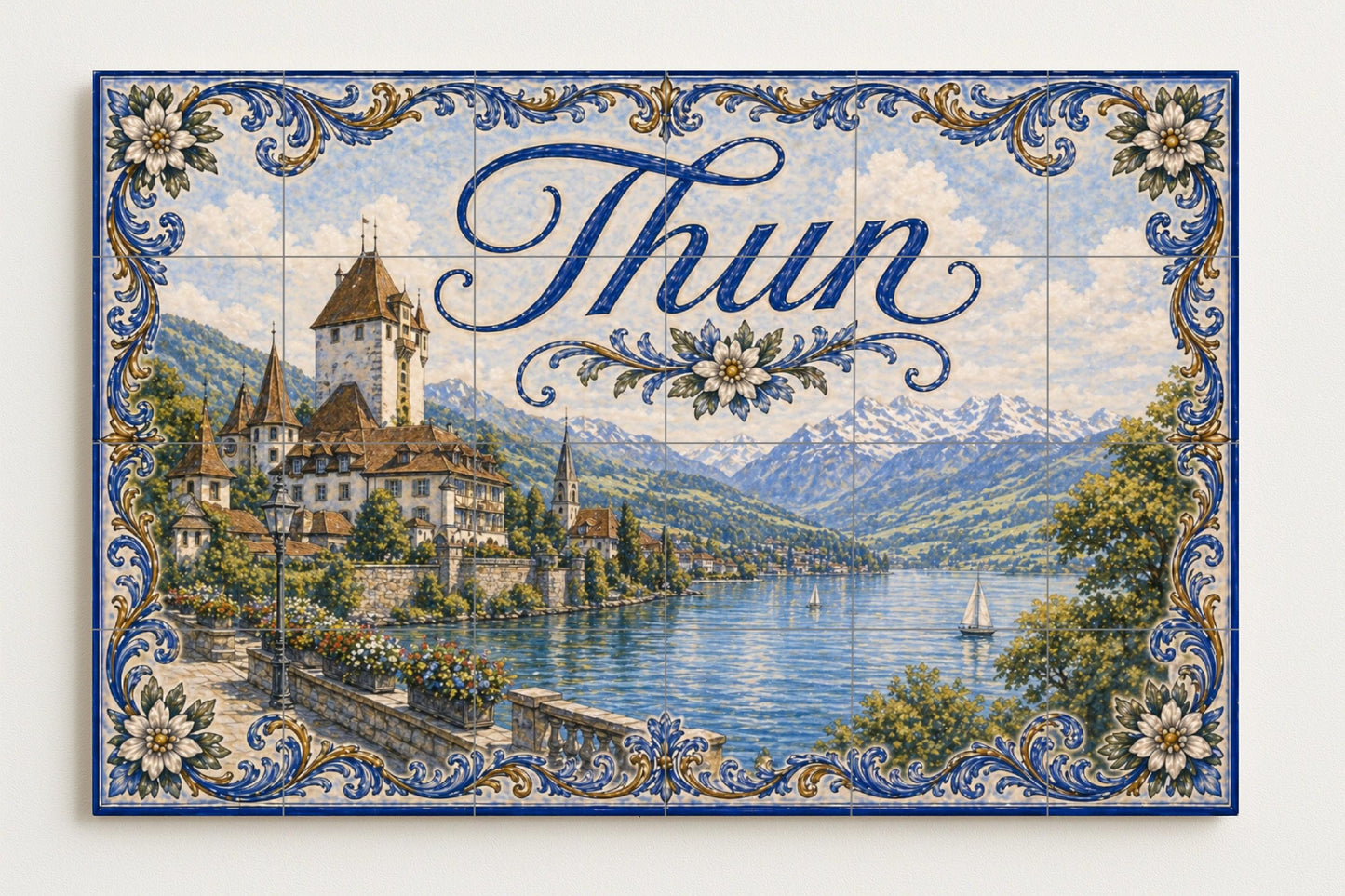 Thun, Suiza, decoración de pared para pueblo — Fresque Murale en Carreaux de Céramique · Fresque de Monument