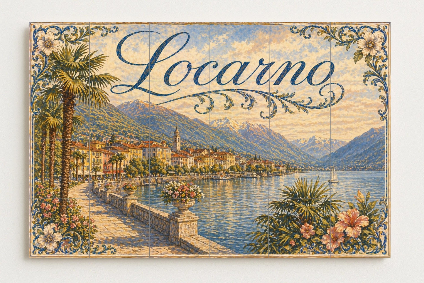 Mural de azulejos de cerámica de Locarno, Suiza, decoración de pared…