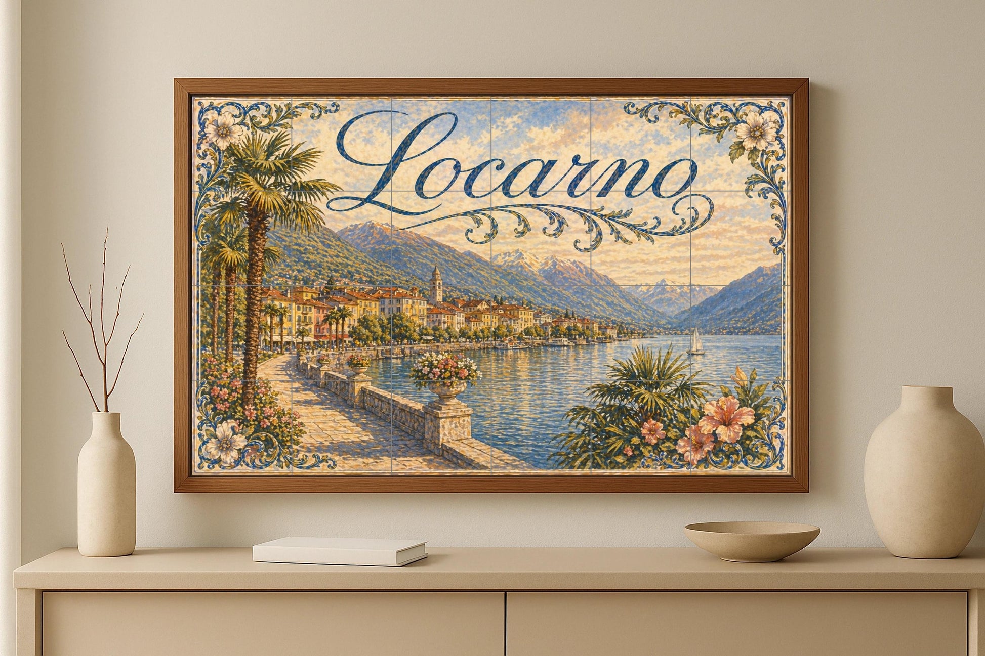 Mural de azulejos de cerámica de Locarno, Suiza, decoración de pared…