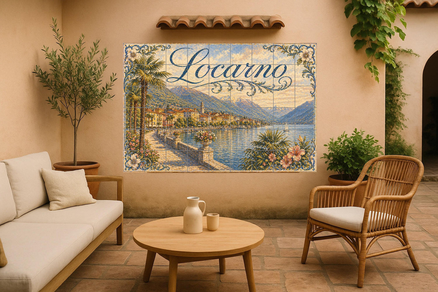 Mural de azulejos de cerámica de Locarno, Suiza, decoración de pared…