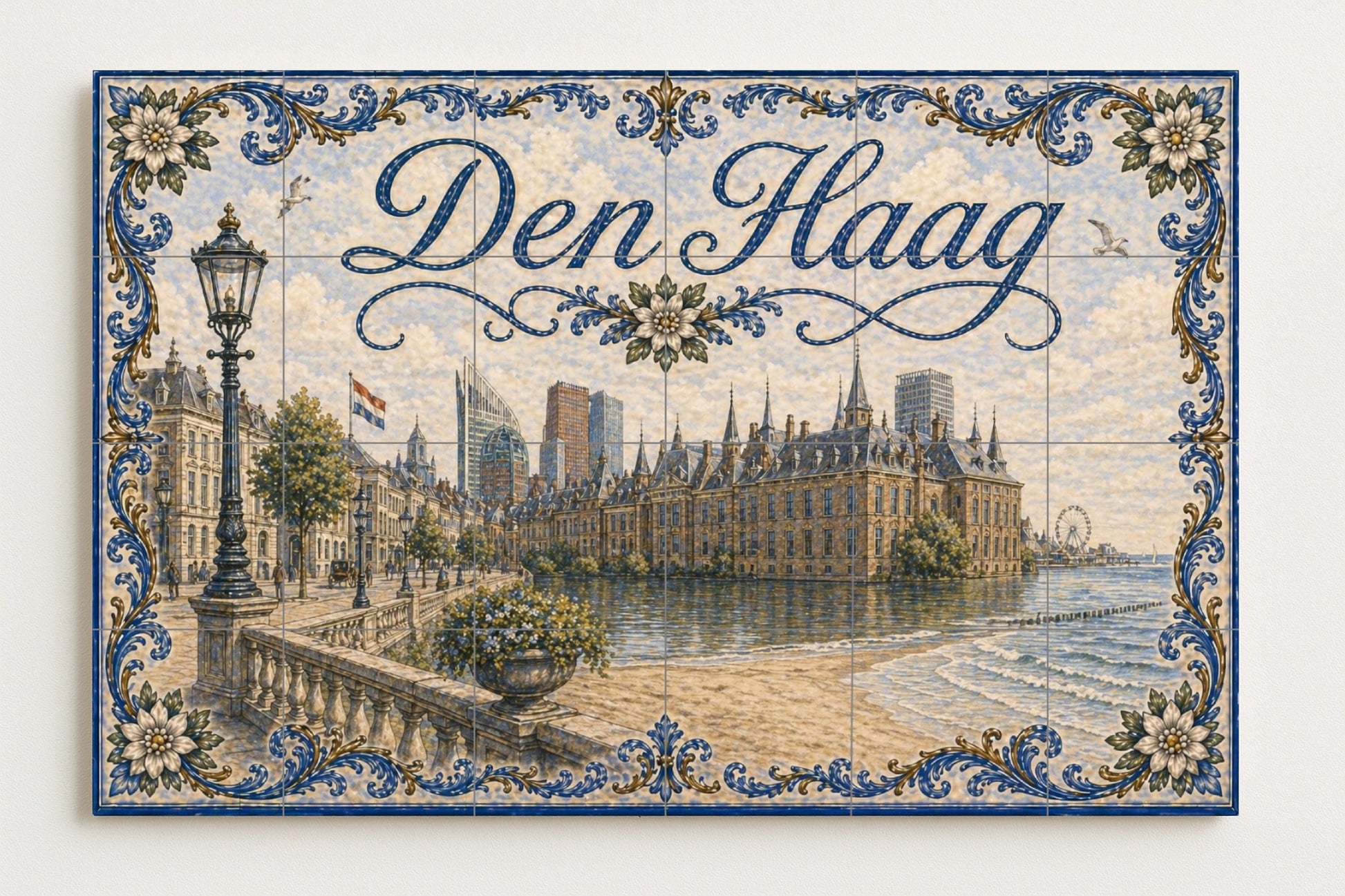 Mural de azulejos de cerámica de La Haya, Países Bajos, arte mural de…