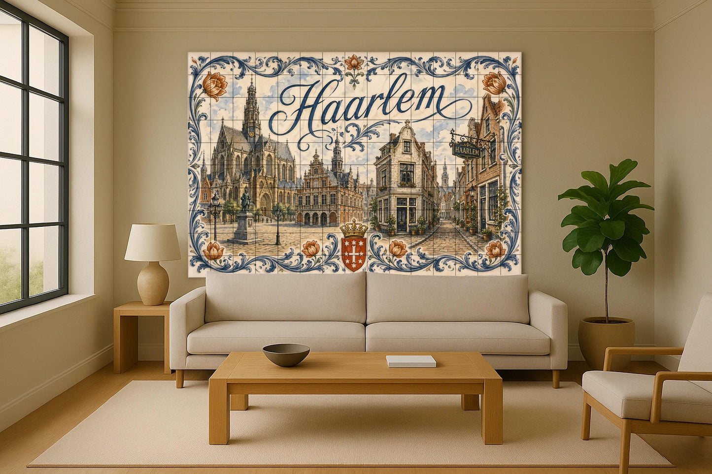Mural de azulejos de cerámica de Haarlem, Países Bajos, arte mural de…