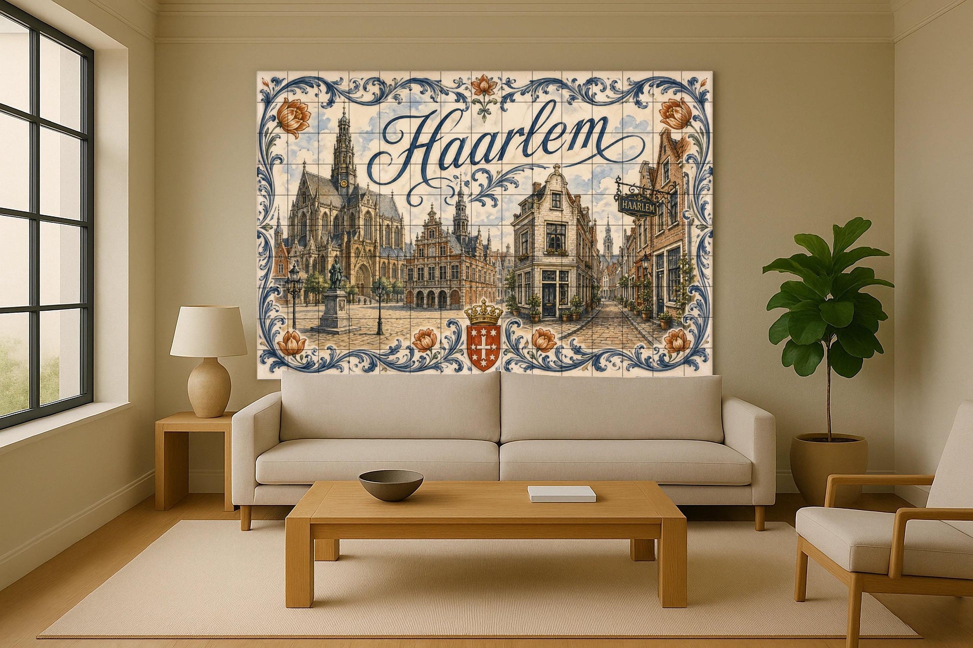 Mural de azulejos de cerámica de Haarlem, Países Bajos, arte mural de…