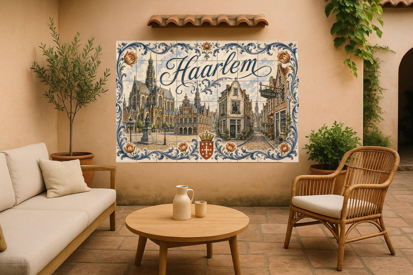 Mural de azulejos de cerámica de Haarlem, Países Bajos, arte mural de…