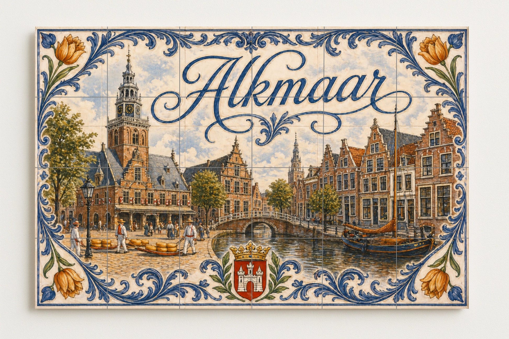 Alkmaar, Niederlande , Kunst Wandbild von die ciud · Keramik-Wandbild — Wahrzeichen-Wandbild