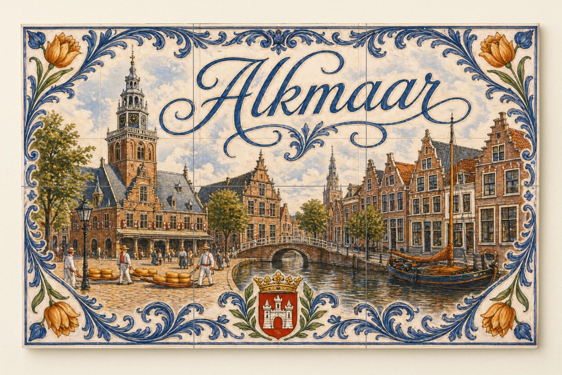 Alkmaar, Niederlande , Kunst Wandbild von die ciud · Keramik-Wandbild — Wahrzeichen-Wandbild