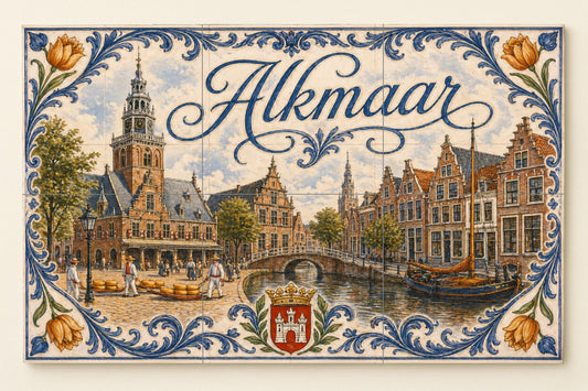 Mural de azulejos de cerámica de Alkmaar, Países Bajos, arte mural de…