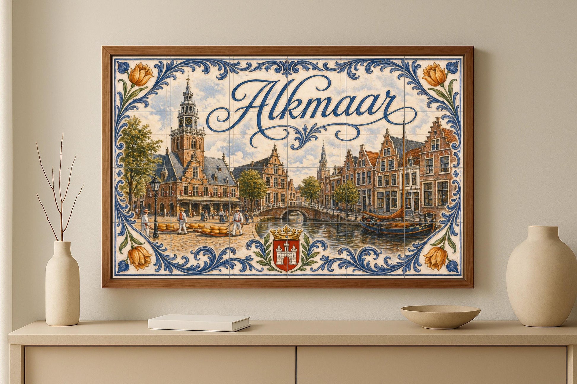 Alkmaar, Niederlande , Kunst Wandbild von die ciud · Keramik-Wandbild — Wahrzeichen-Wandbild
