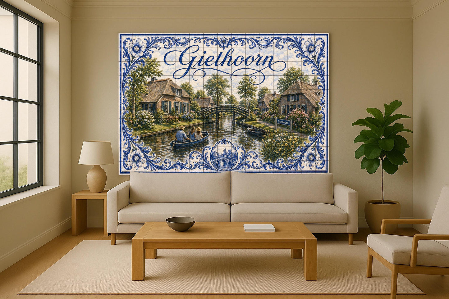 Giethoorn, casas de campo holandesas con tec — Fresque Murale en Carreaux de Céramique · Art Rustique de Ferme