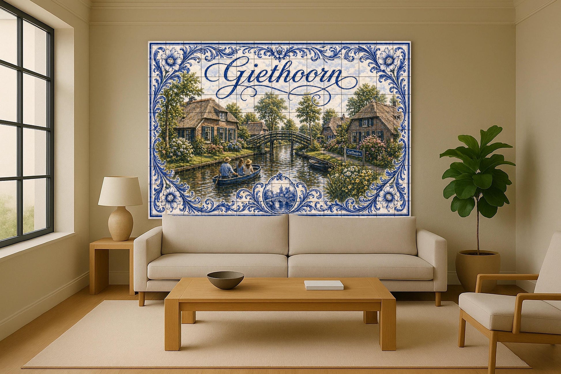 Giethoorn, casas de campo holandesas con tec — Fresque Murale en Carreaux de Céramique · Art Rustique de Ferme