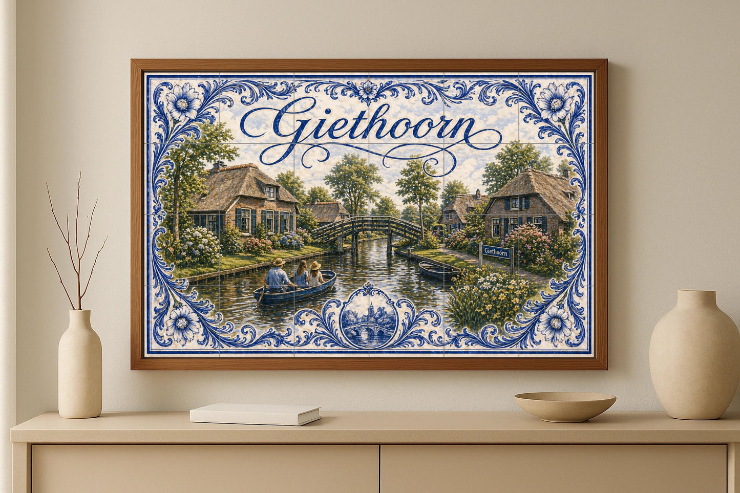 Giethoorn, casas de campo holandesas con tec — Fresque Murale en Carreaux de Céramique · Art Rustique de Ferme