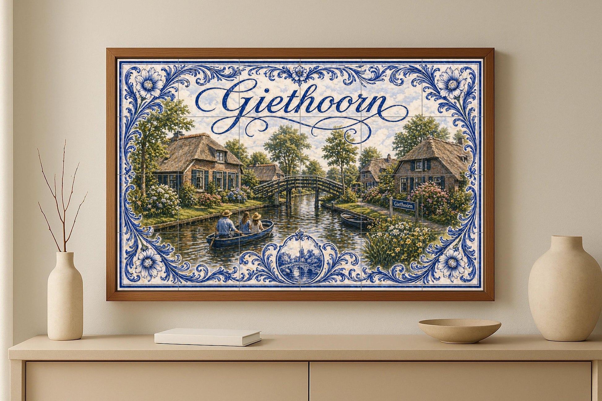 Giethoorn, casas de campo holandesas con tec — Fresque Murale en Carreaux de Céramique · Art Rustique de Ferme