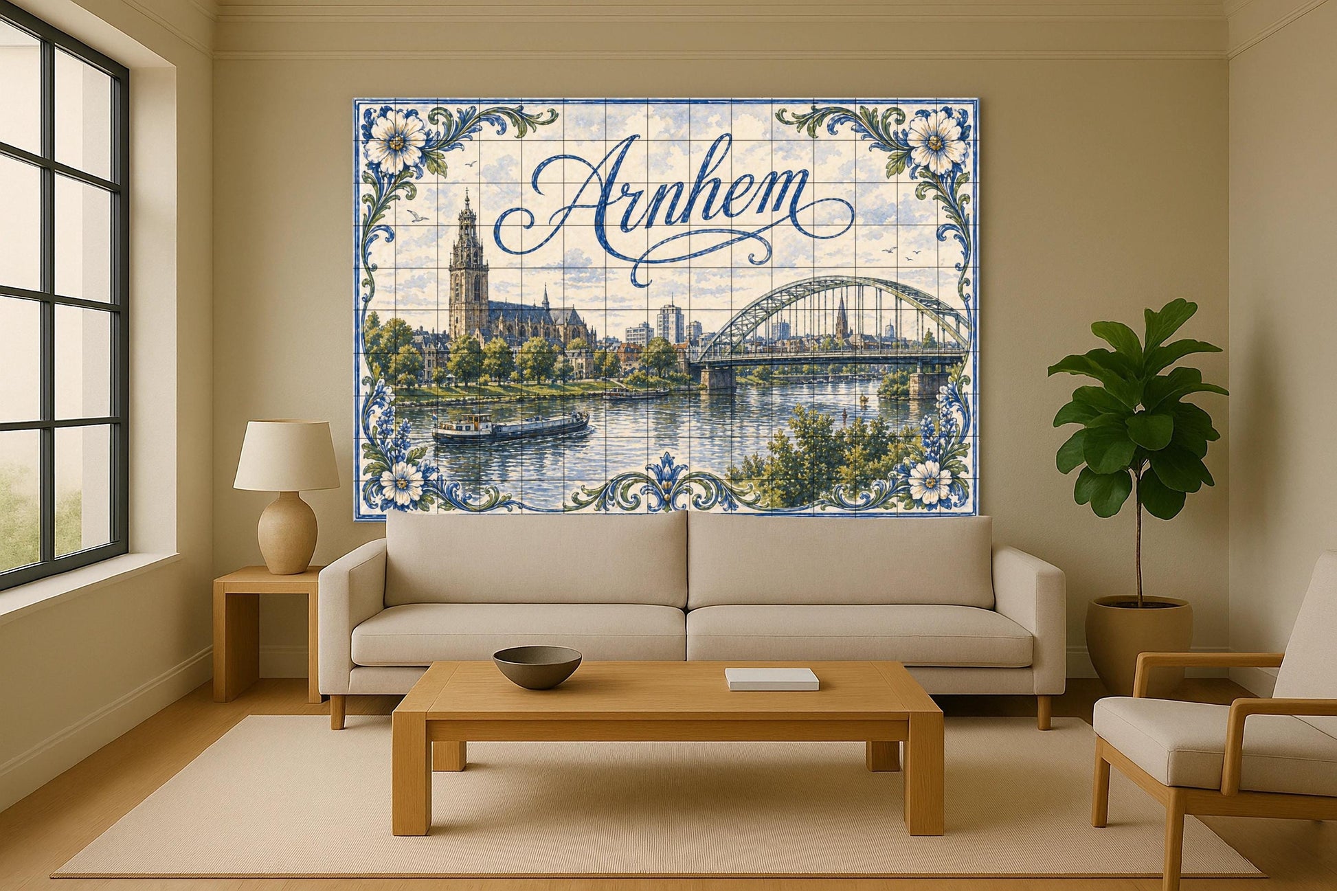 Du Rivière Rin en Arnhem, Art Mural du Pont Jo · Fresque Céramique — Fleurs et Paysages