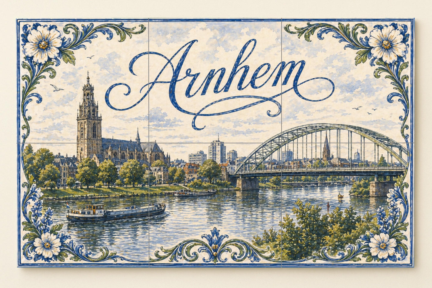 Du Rivière Rin en Arnhem, Art Mural du Pont Jo · Fresque Céramique — Fleurs et Paysages