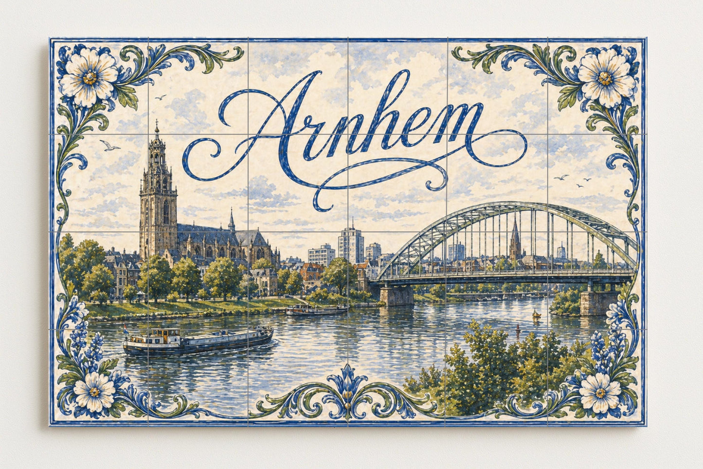 Du Rivière Rin en Arnhem, Art Mural du Pont Jo · Fresque Céramique — Fleurs et Paysages