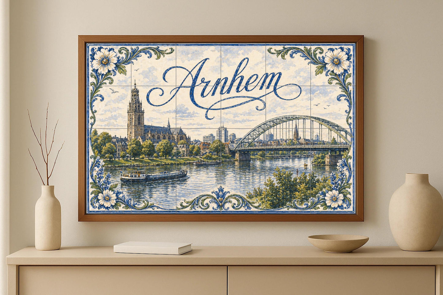Du Rivière Rin en Arnhem, Art Mural du Pont Jo · Fresque Céramique — Fleurs et Paysages