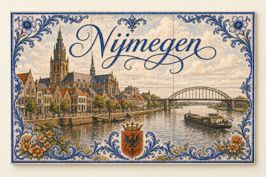River Waal in Nijmegen, Historic Bridge hola — Flowers & Landscape Art · Ceramic Tile Mural