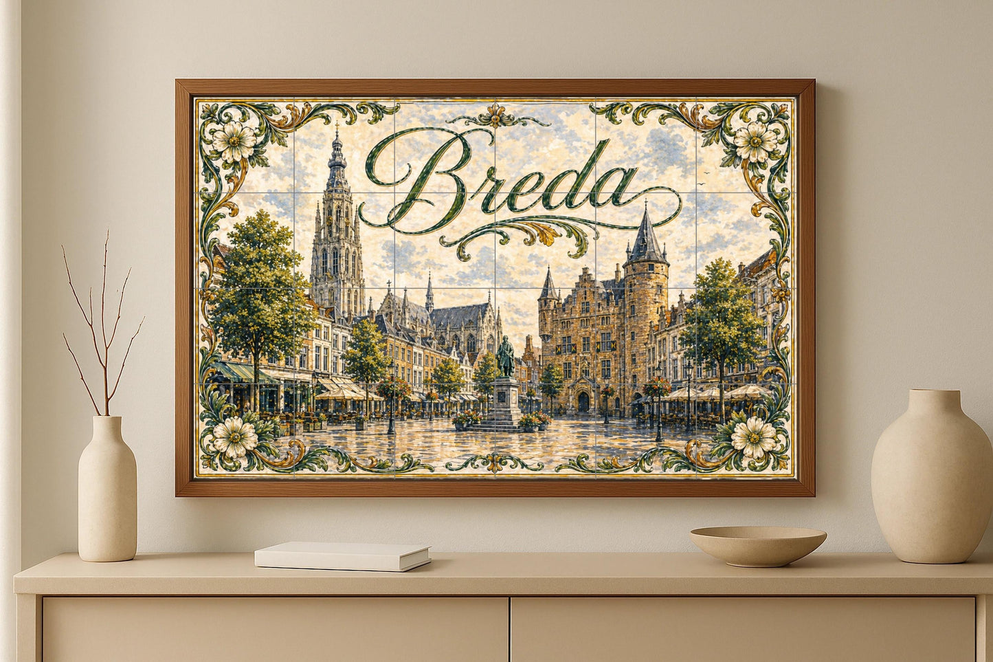 Platz des Markt Historisch von Breda, Gro — Fliesen-Wandbild aus Keramik · Rustikale Bauernhaus-Kunst