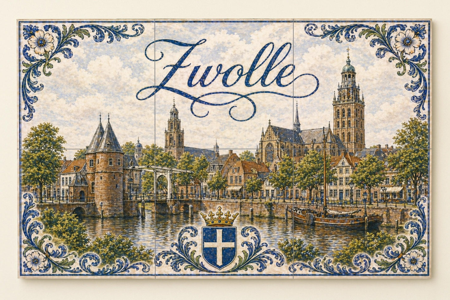 Fresque en Carrelage Zwolle, canales históricos, torres — Fresque à Motifs Décoratifs