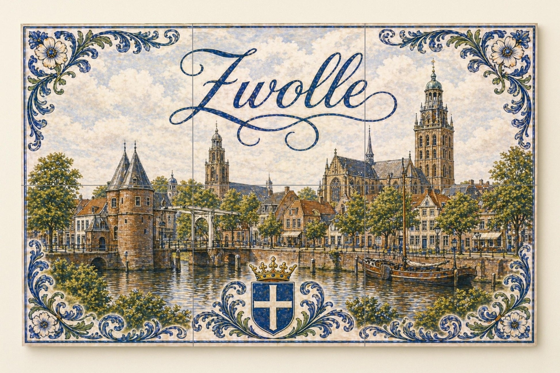 Fresque en Carrelage Zwolle, canales históricos, torres — Fresque à Motifs Décoratifs