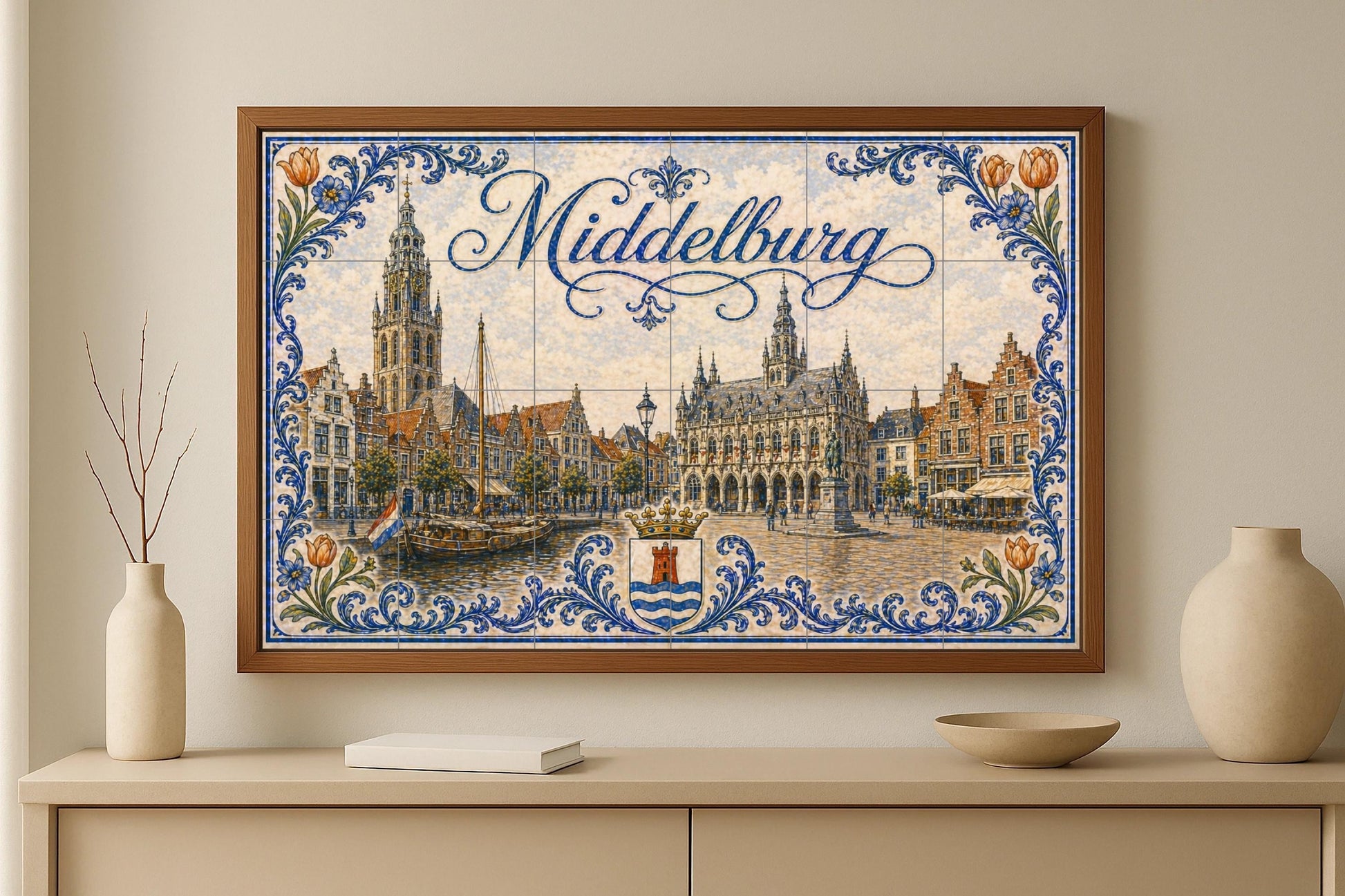 Platz des Markt Historisch von Breda, Gro — Fliesen-Wandbild aus Keramik · Rustikale Bauernhaus-Kunst
