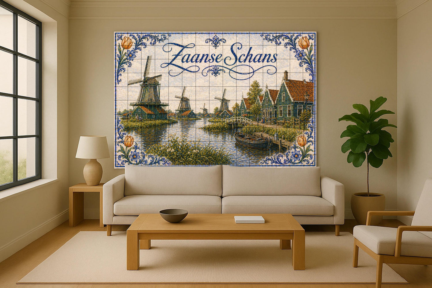 Mural de azulejos de cerámica de molinos de viento de Zaanse Schans…