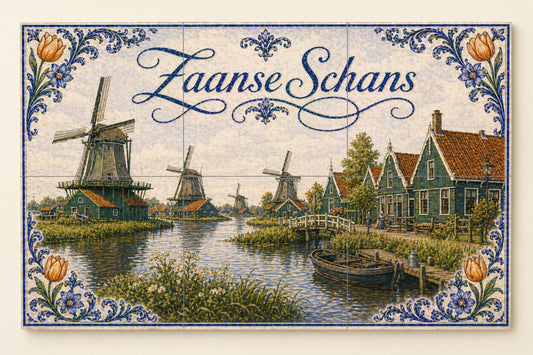 Molinos de viento de Zaanse Schans, arte mur — Folk-Art Décor · Ceramic Tile Mural