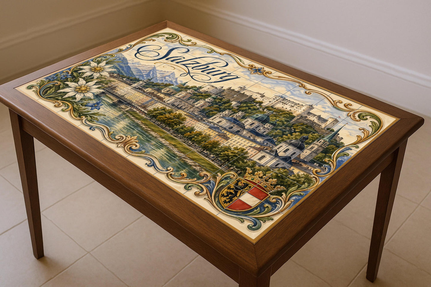 Fortaleza de Hohensalzburg en Salzburgo — Paysage Urbain en Carreaux, Art Mural en Céramique