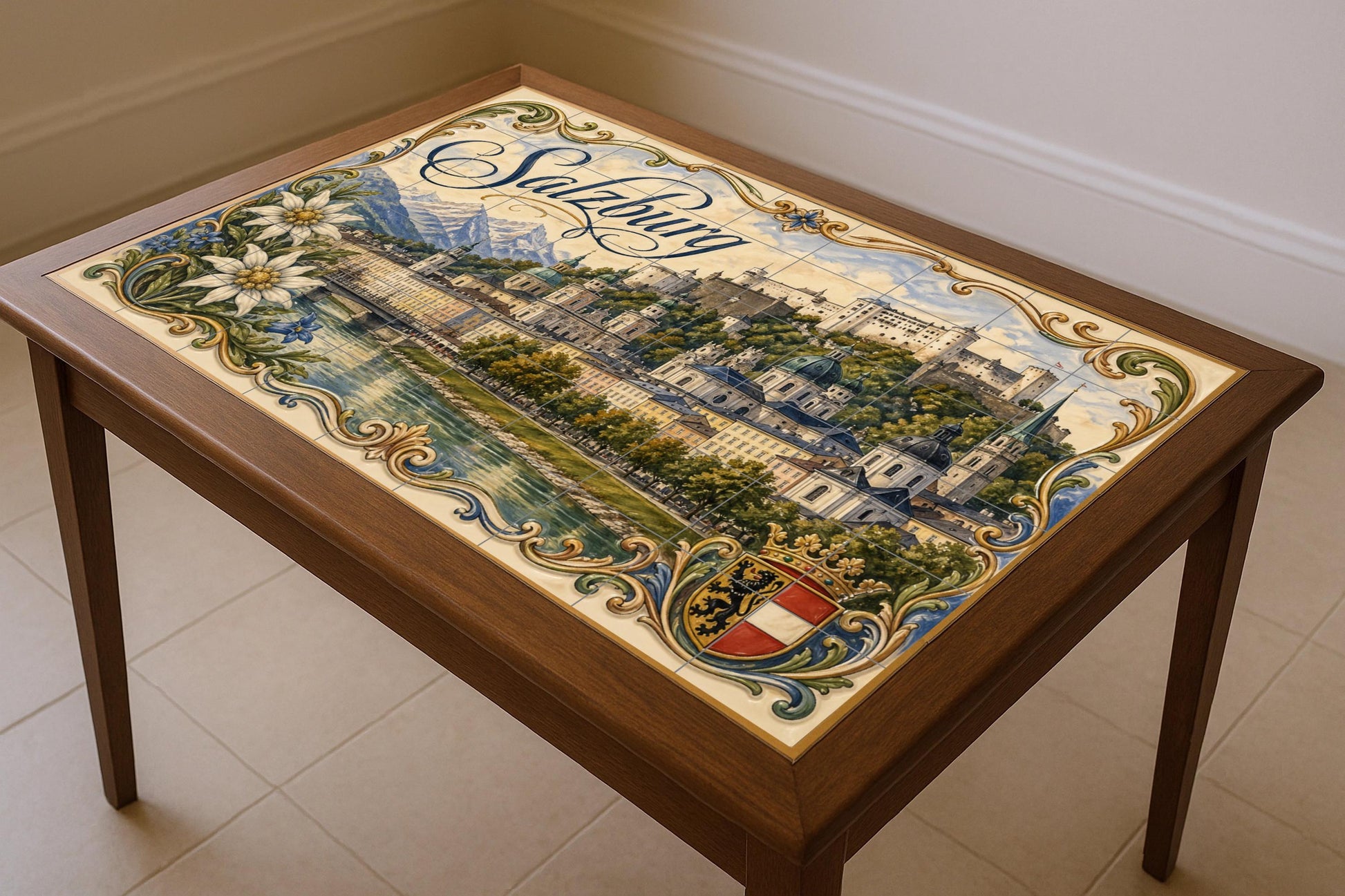 Fortaleza de Hohensalzburg en Salzburgo — Paysage Urbain en Carreaux, Art Mural en Céramique