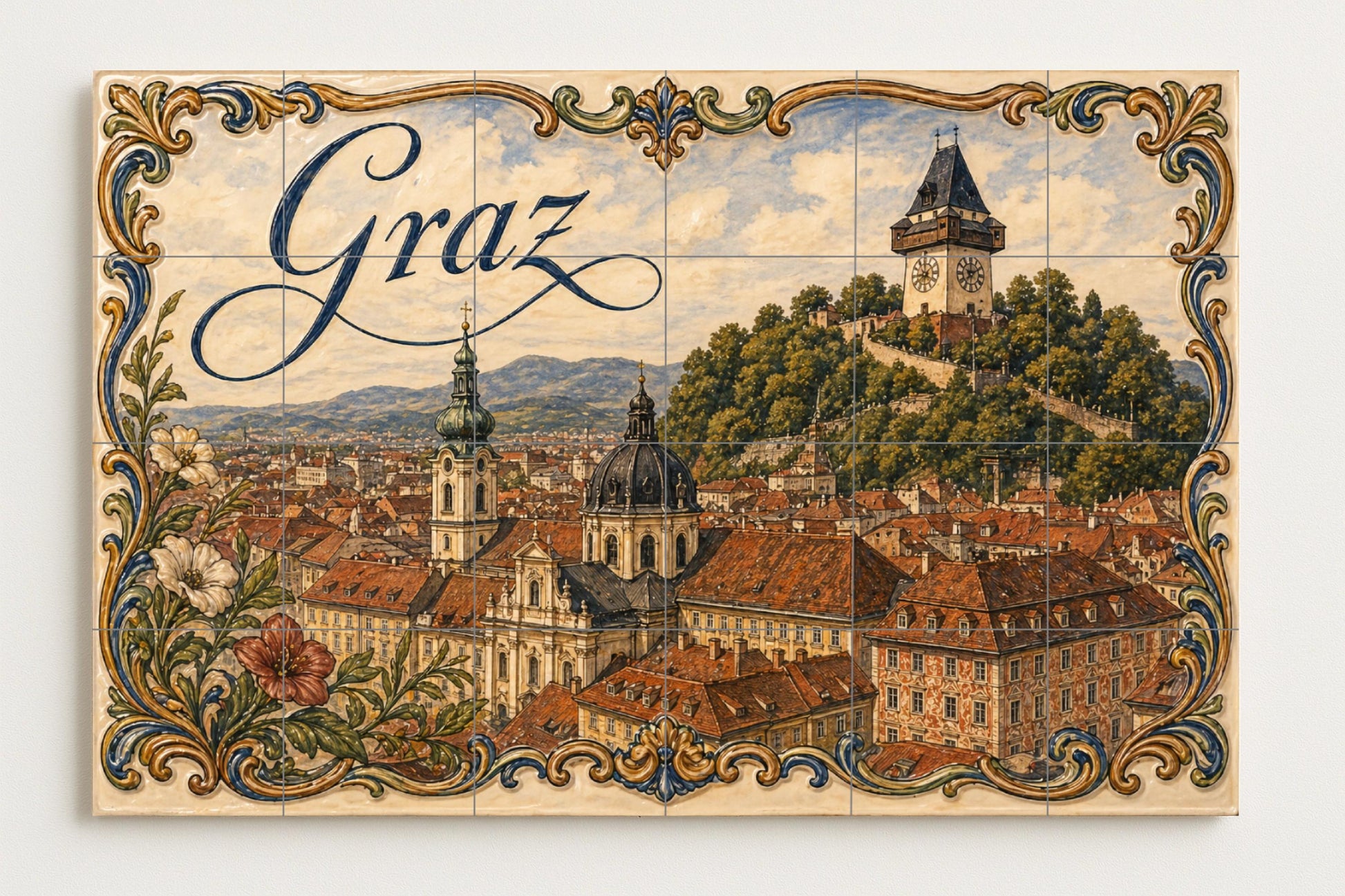 Tour du reloj de Schlossberg en Graz · Fresque Céramique — Fresque de Monument