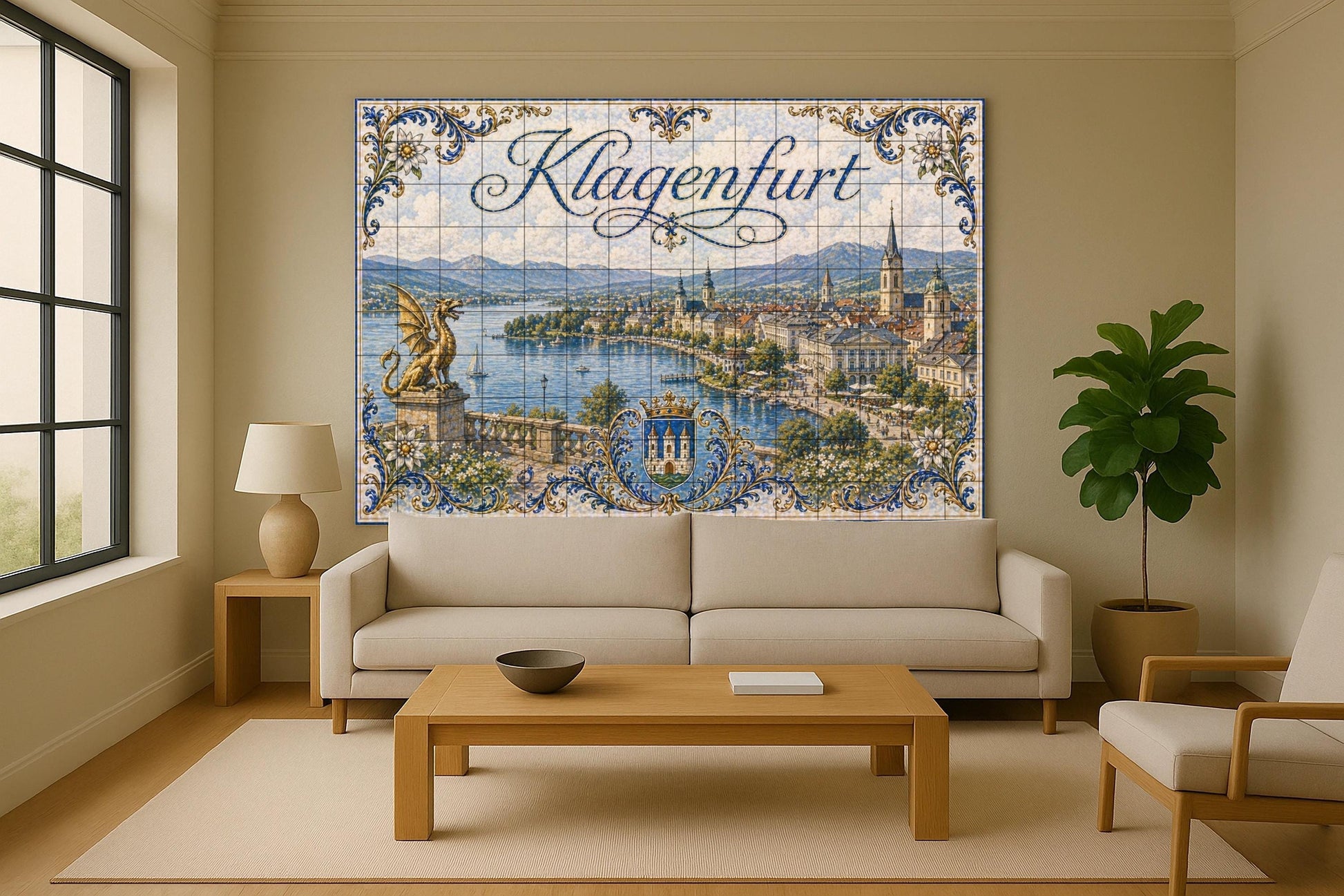 Klagenfurt Wörthersee Autriche, Dragon Lindwurm — Scène Mythologique, Art Mural en Céramique