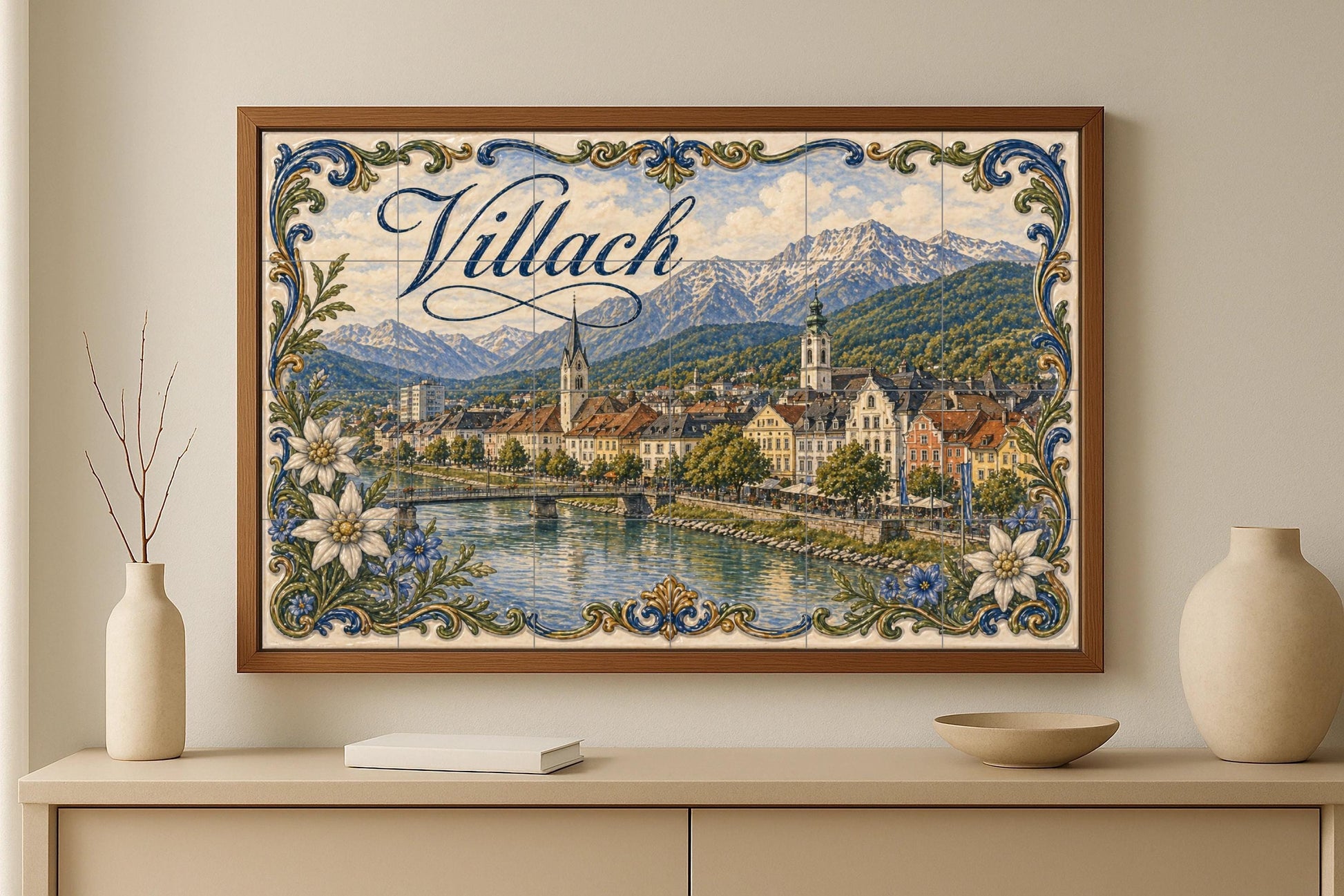 Ceramic Tile Mural: Villach Alpine Riverside Austria, River Drau — Travel Wall Décor