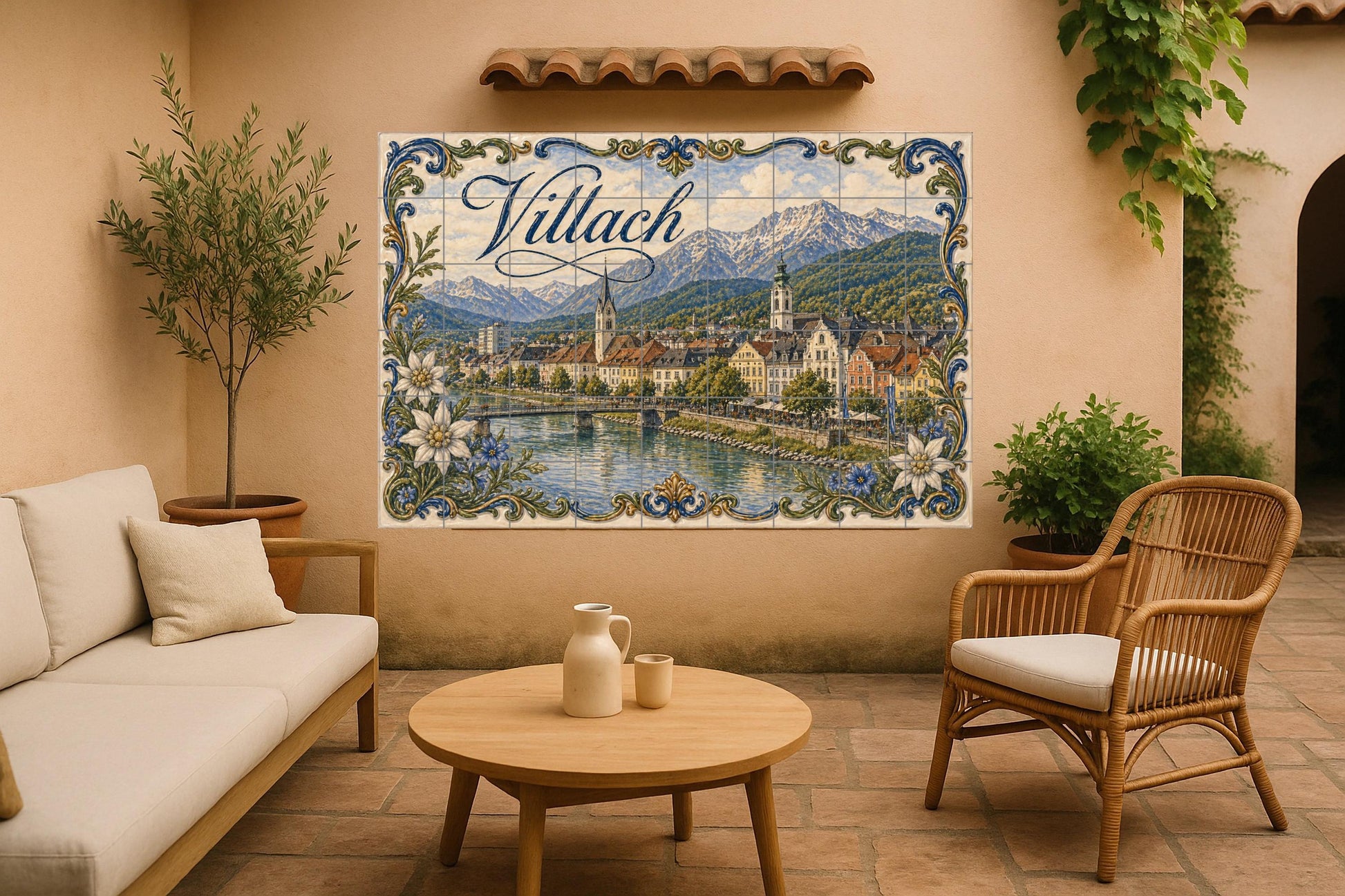 Ceramic Tile Mural: Villach Alpine Riverside Austria, River Drau — Travel Wall Décor