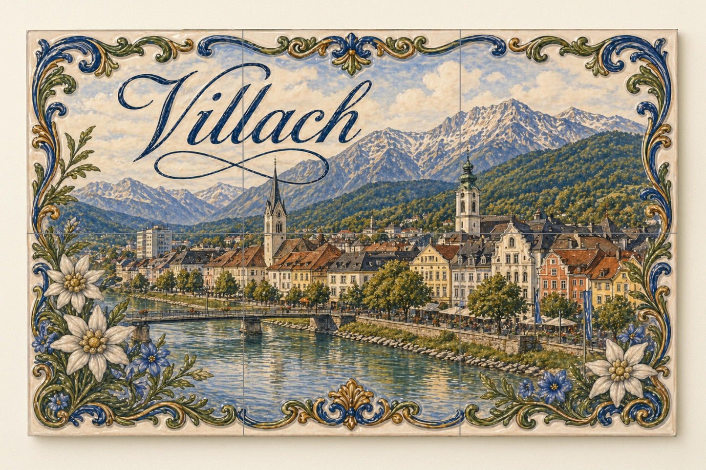 Ceramic Tile Mural: Villach Alpine Riverside Austria, River Drau — Travel Wall Décor