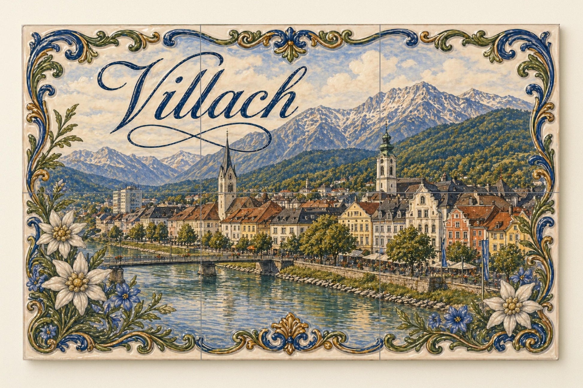 Ceramic Tile Mural: Villach Alpine Riverside Austria, River Drau — Travel Wall Décor