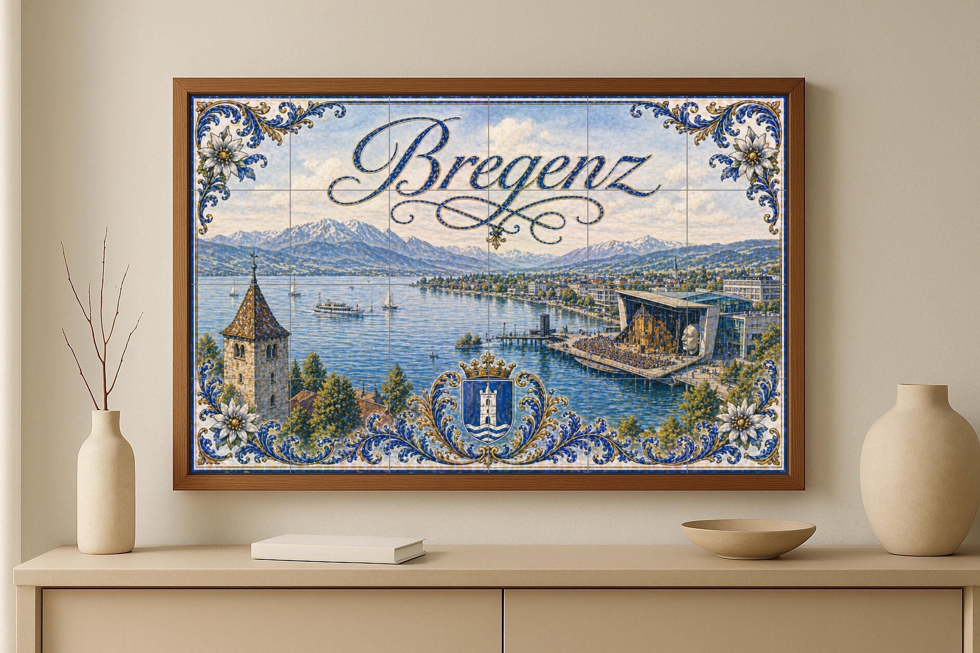 Ceramic Tile Mural: Lake Constanza in Bregenz, Austria, with vis — Landmark Mural