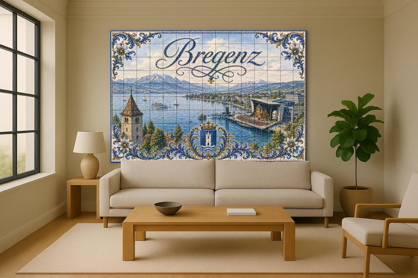 Ceramic Tile Mural: Lake Constanza in Bregenz, Austria, with vis — Landmark Mural
