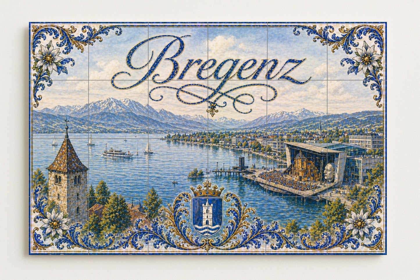 Ceramic Tile Mural: Lake Constanza in Bregenz, Austria, with vis — Landmark Mural