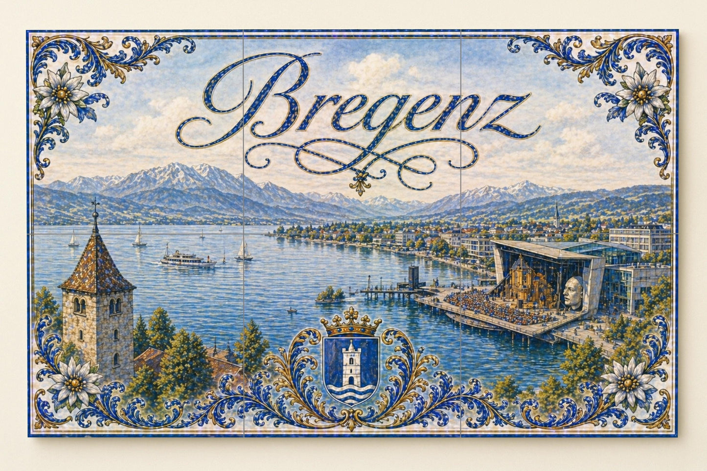 Ceramic Tile Mural: Lake Constanza in Bregenz, Austria, with vis — Landmark Mural