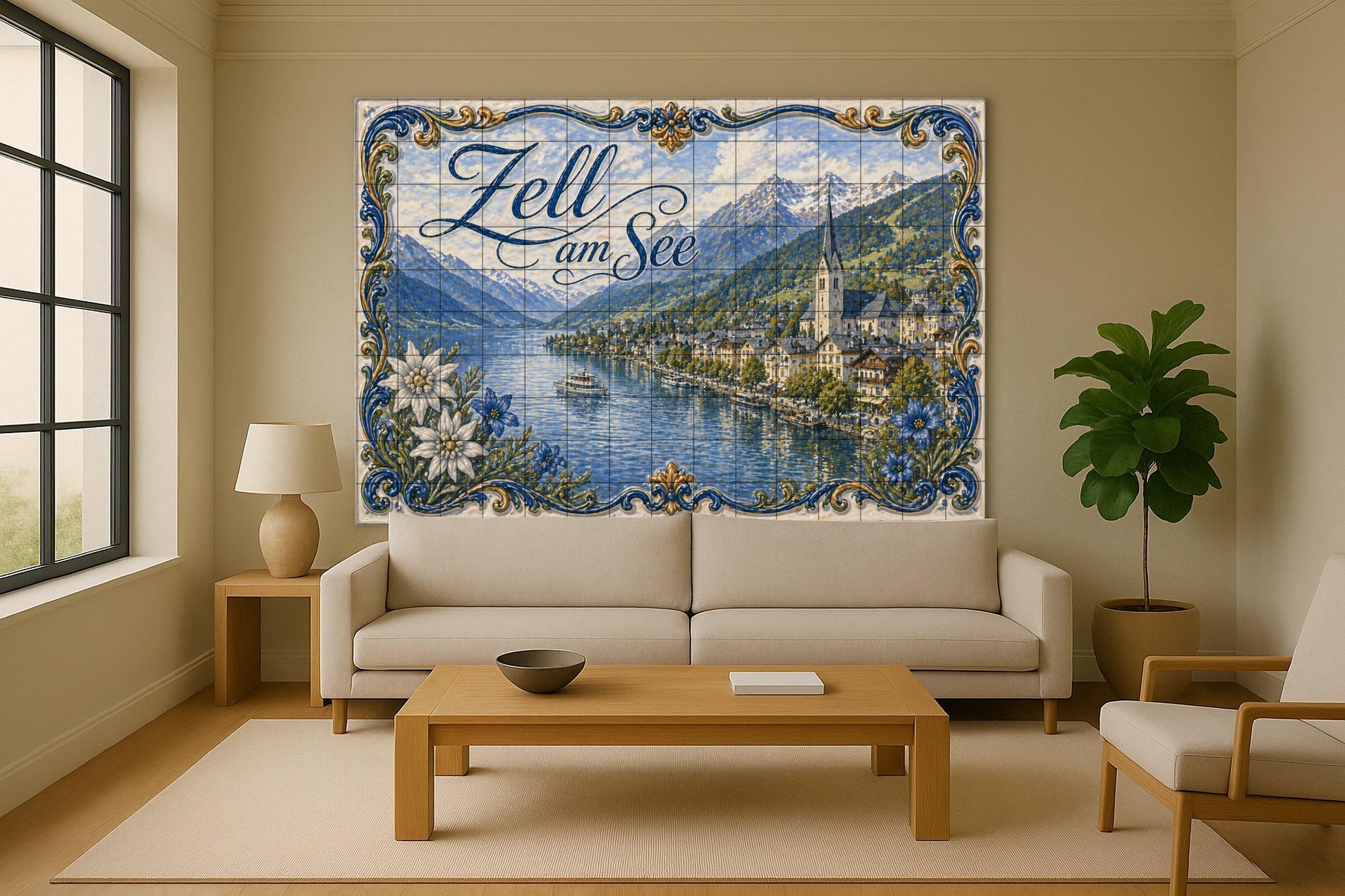 Zell am See, Austria · Murale Ceramico — Paesaggio Urbano in Piastrelle