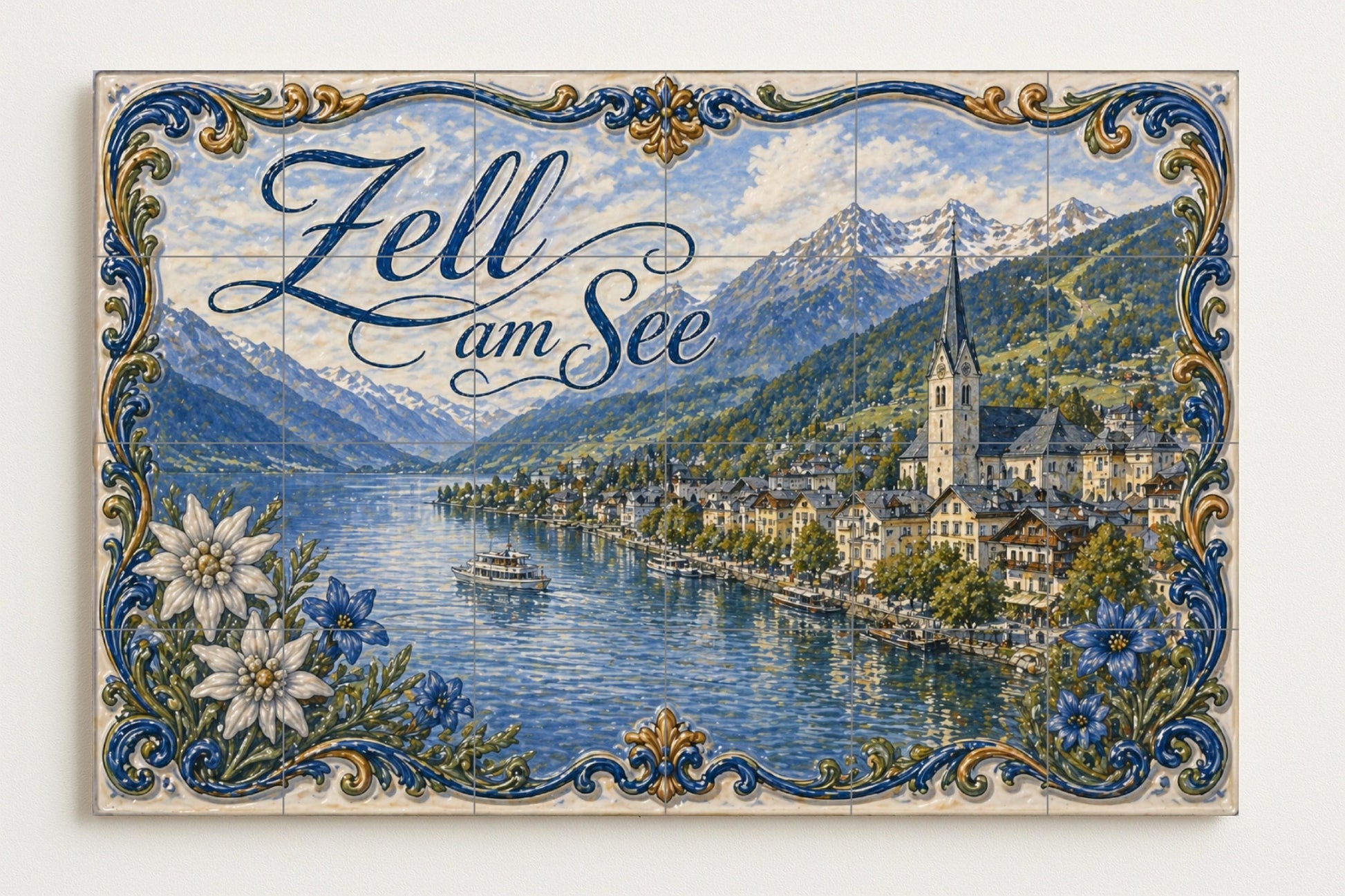 Zell am See, Austria · Murale Ceramico — Paesaggio Urbano in Piastrelle