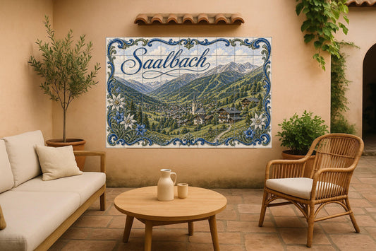 Ceramic Tile Mural: Saalbach, Austria, Village Alpine and Landscape — Cityscape in Tile
