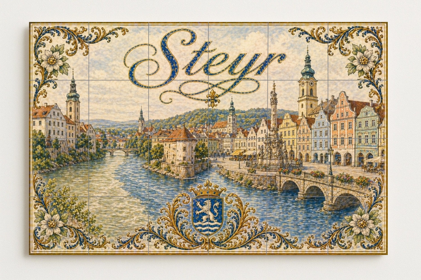 Mural de azulejos de cerámica de Steyr, Austria, con decoración de…