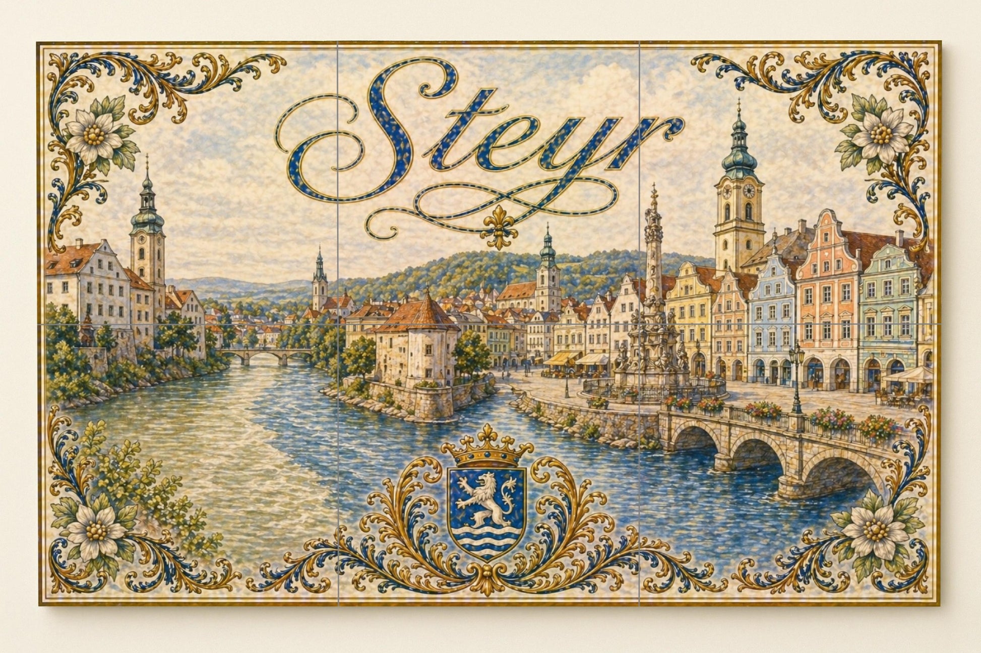 Mural de azulejos de cerámica de Steyr, Austria, con decoración de…
