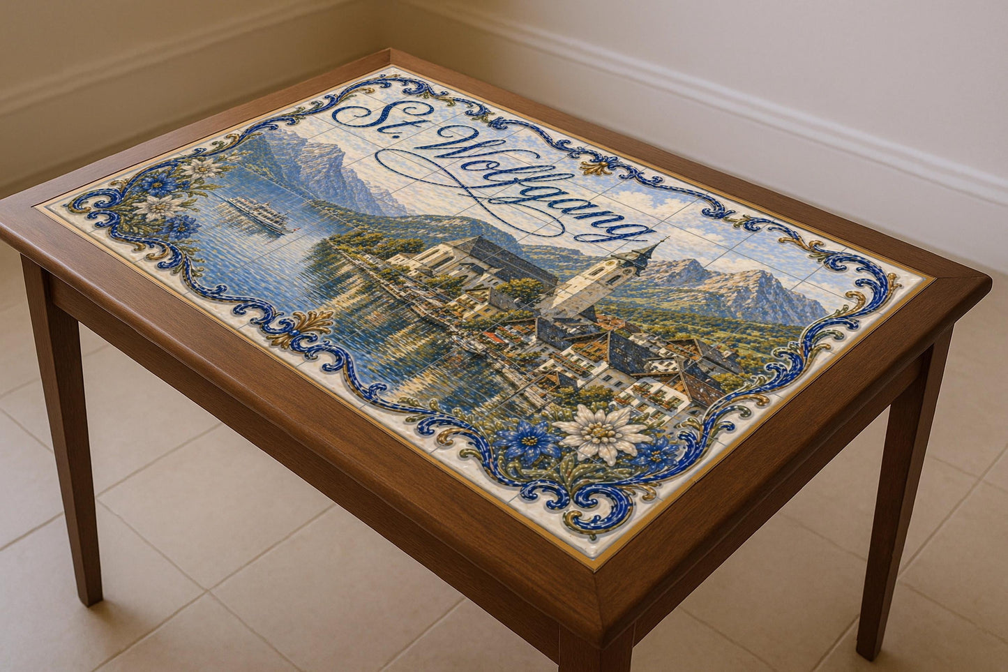 Ceramic Tile Mural: San Wolfgang, Austria, con decoración de par — City & Landmark Art